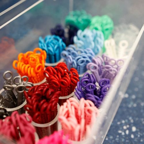 Colourful orthodontic modules in a tray