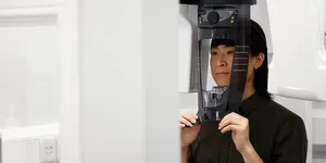 An adult patient ready for orthodontic scanning
